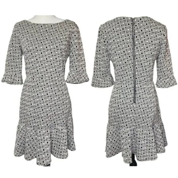 Betsey Johnson Geometric Print Ruffle Dress 70s Retro Style - Picture 1 of 8